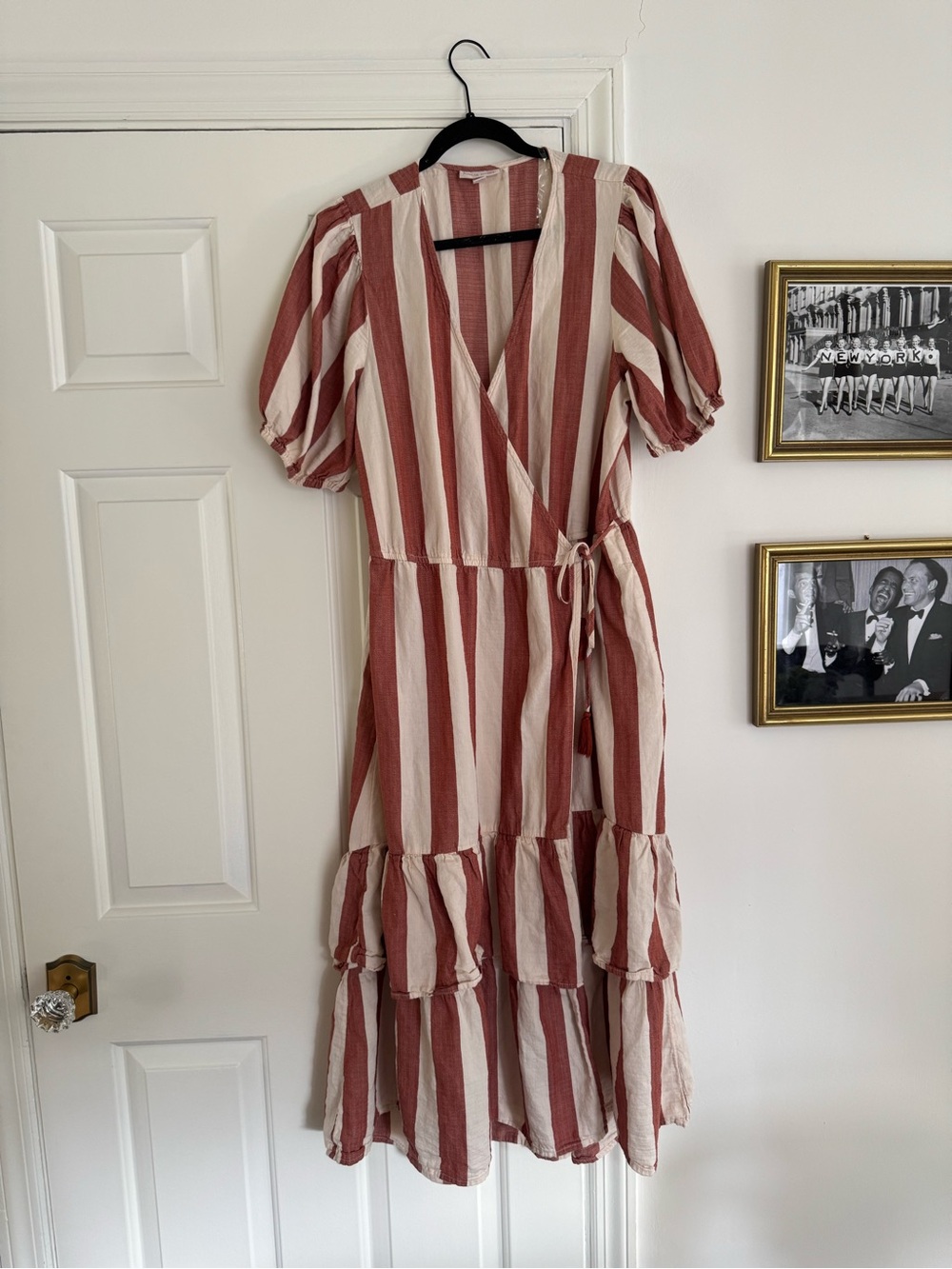 Knox Rose Rust and Cream Striped Wrap Midi Dress